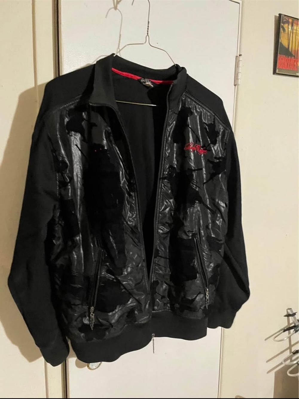 Supreme Black Men's Trench-Style Coat with Red Logo Accent